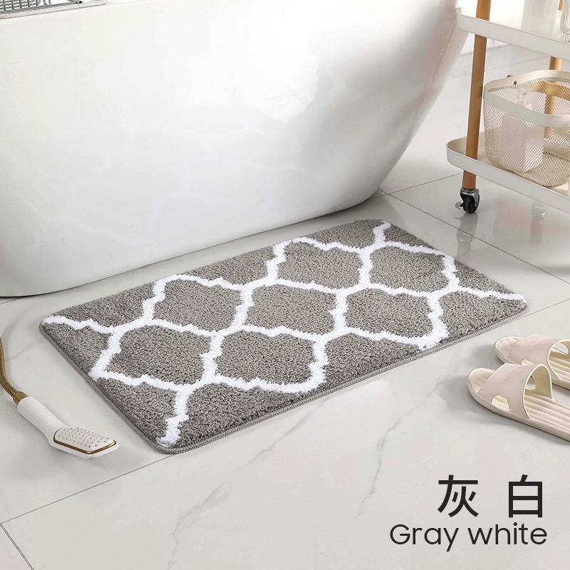 

Classic Lantern Grid Bath Mats, Microfiber Plush Bathroom Rug, Washroom Door Mat, Anti Slip and Absorbent, European Style 400MMx600MM сірий білий колір