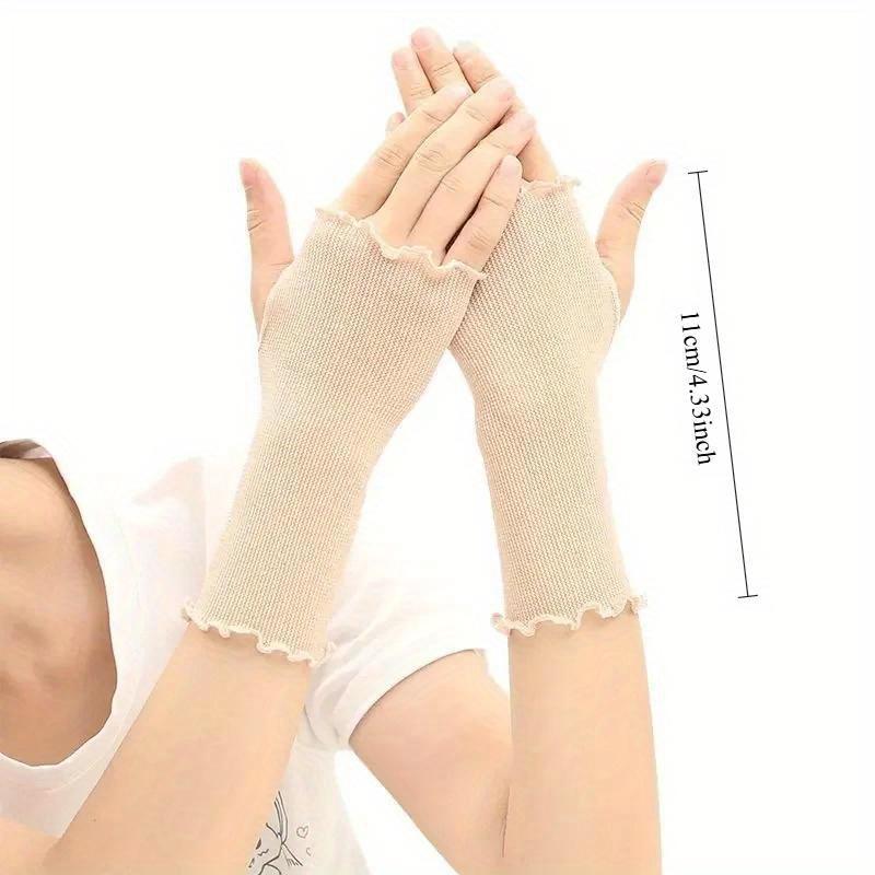 Kurze Halbfinger-Sonnenschutzhandschuhe für Damen Dünne Elastische Abdeckung Anti-Bräunung Schwarz Atmungsaktiv zum Fahren und Radfahren