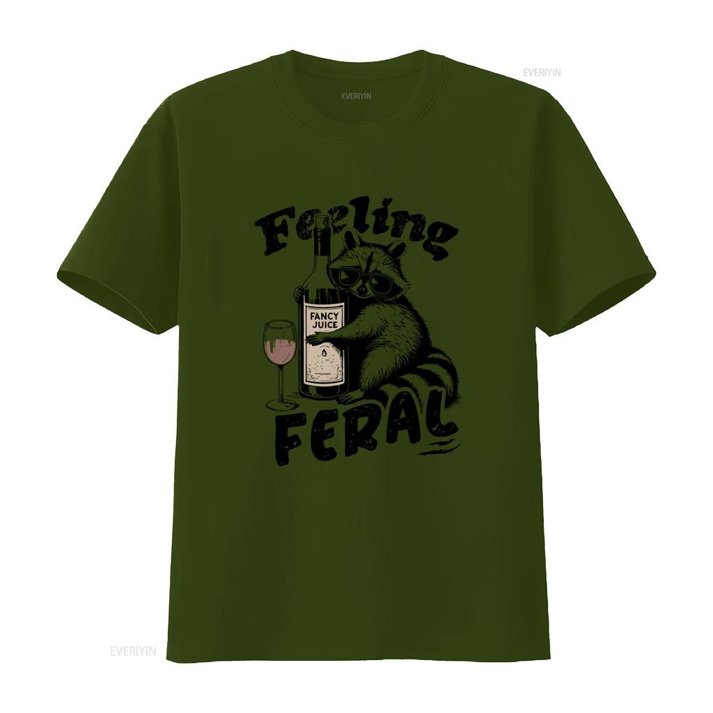 Feeling Feral Funny Raccoon T Shirt Sarcastic Trash Panda with Vintage Adult Humor Oversized Retro Grunge Design In Sunglasses