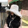 Portable Women With Windproof Rope Wide Brim Big Visors Bucket Hat Beach Cap Sun Hat Fisherman Cap