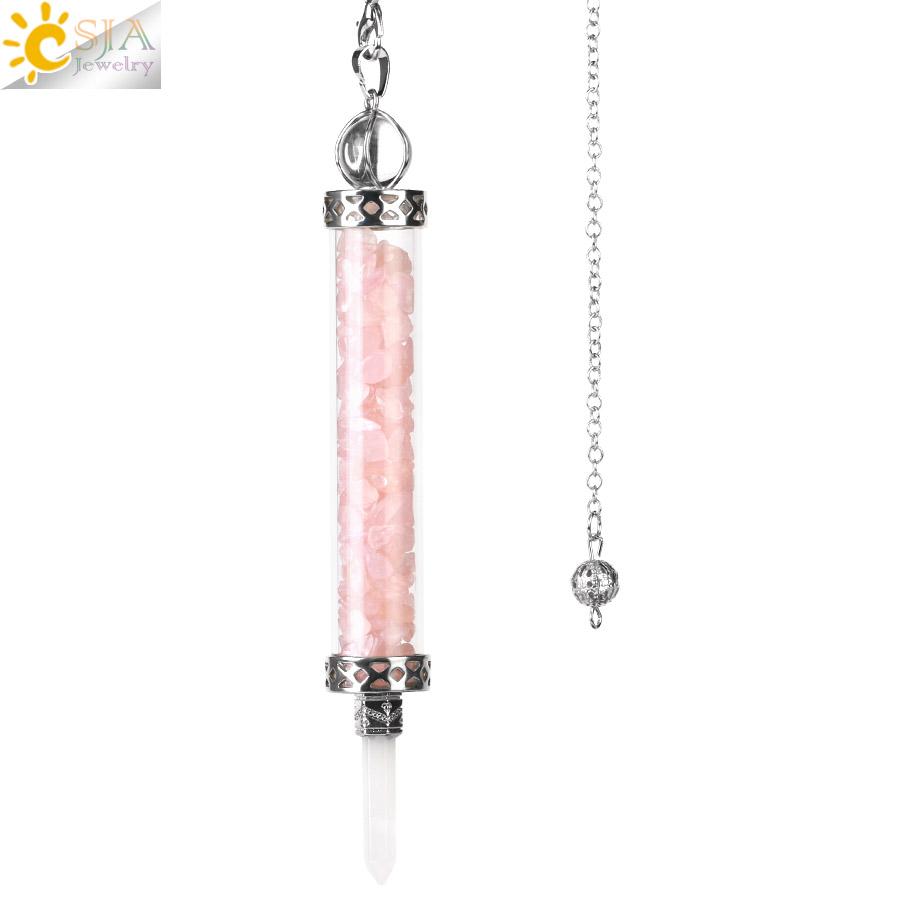 CSJA Wishing Bottle Pendulum for Divination Crystal Stone Pendant Dowsing Pendulum Pendule Radiesthésie Pendulo Adivinacion G882 розовый кварц