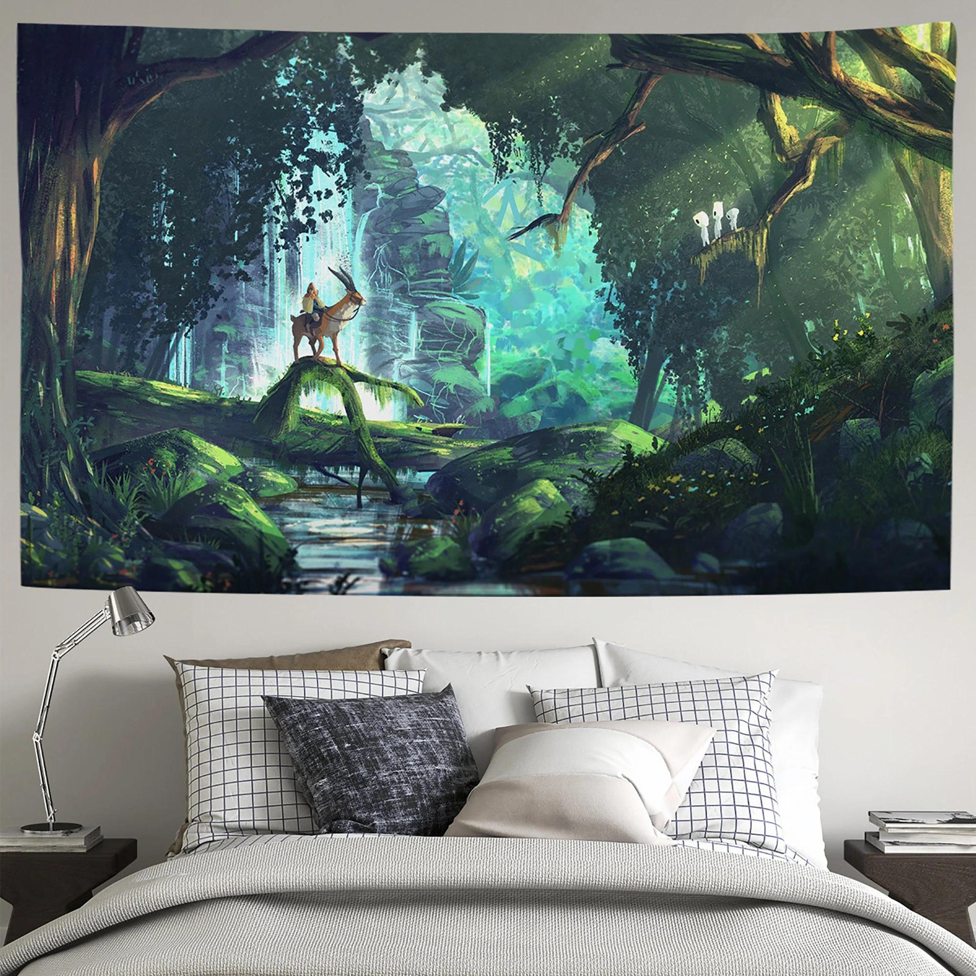 

Forest Tapestry Deer Wall Hanging Psychedelic Landscape Modern Wall Art College Dorm Decor Bedroom Nature Inspired Room Decor 74x94cm(29x37in)