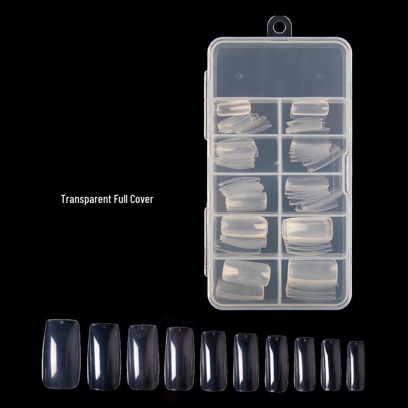 100-Piece Transparent Full & Half Cover Fake Nail Tips - Crystal French Style
