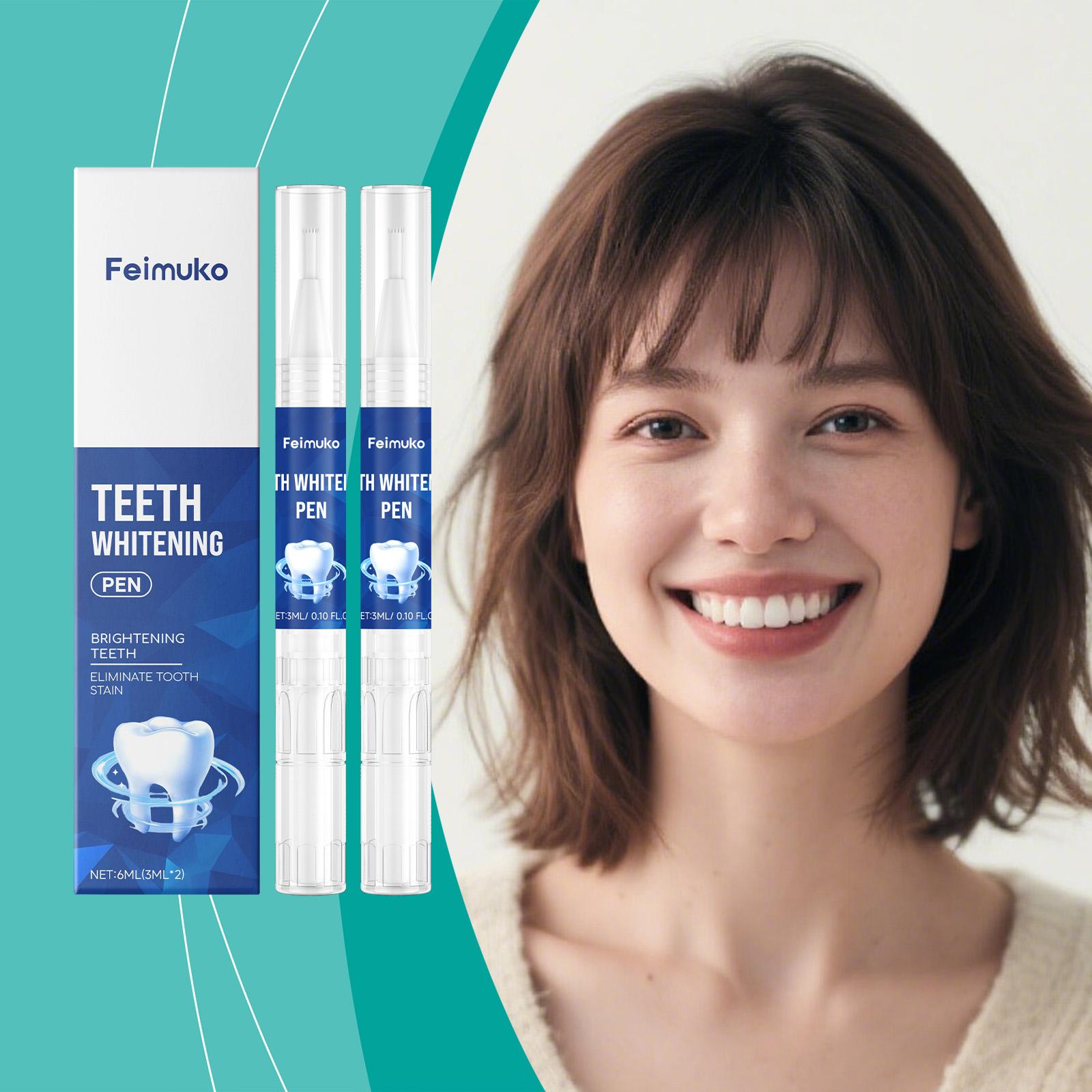 

Feimuko Teeth Whitening Pen 2Pcs 6ML Brighten Teeth Eliminate Tooth Stains Easy To Apply Portable Oral Care 6ml