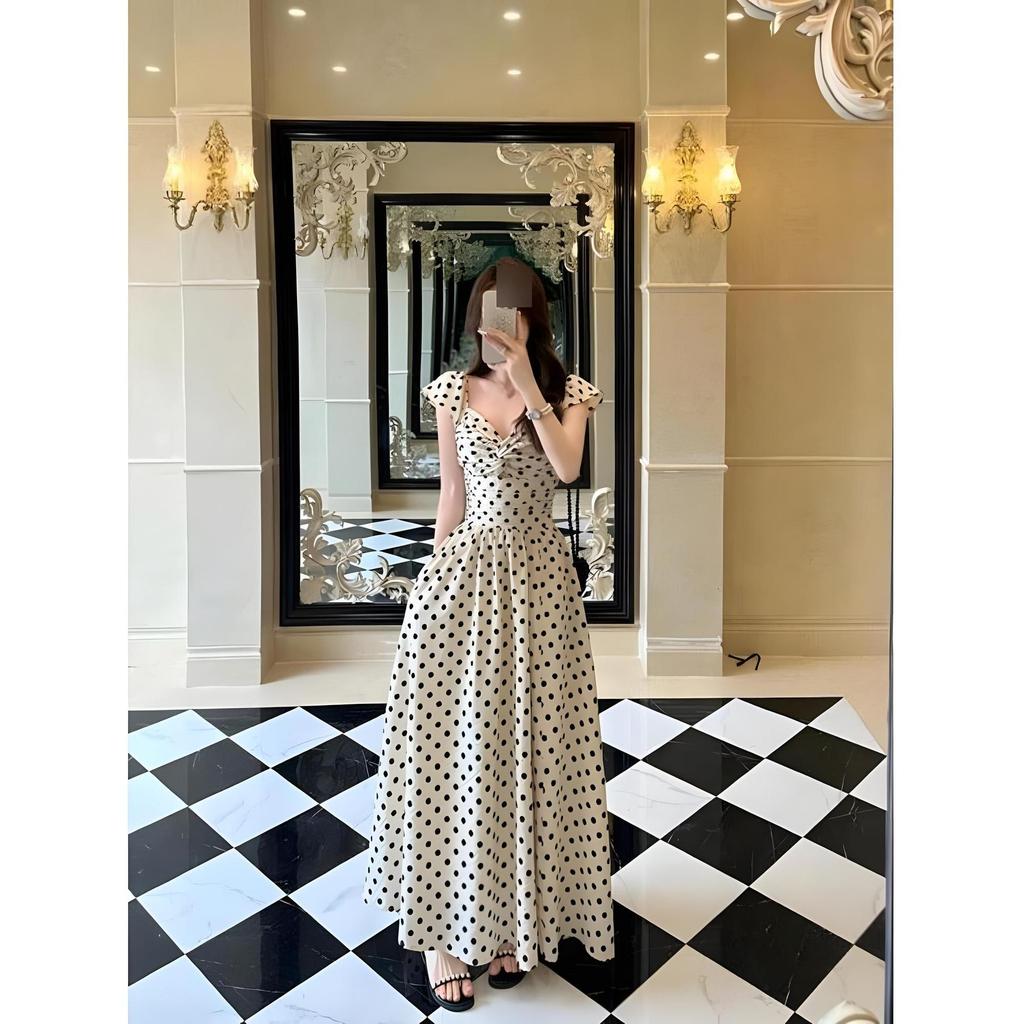 Niche Temperament Suspender Skirt Polka Dot Dress Women's Summer New Waist Temperament Girl Looking Thin