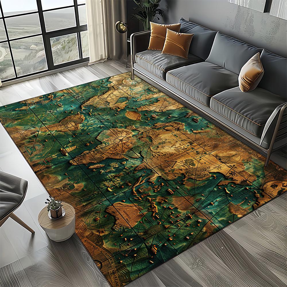 27 Style Retro Marine Nautical Chart Compass Map Carpet Rug for Home Living Room Bedroom Sofa Doormat Decor,Non-slip Floor Mat