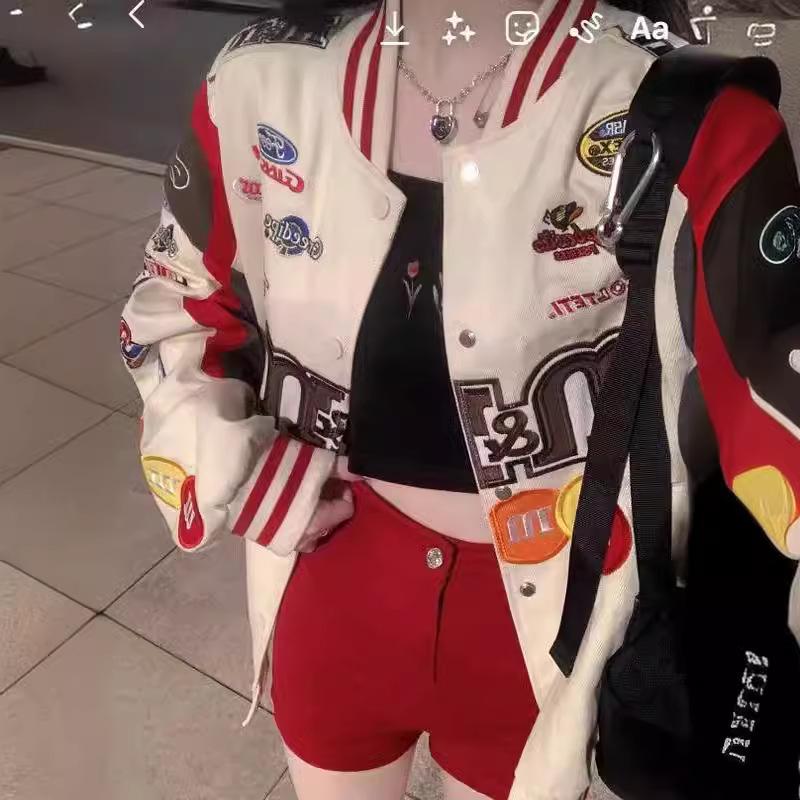 Veste de baseball de moto amovible de style américain rétro - Mode hip-hop polyvalente pour couples