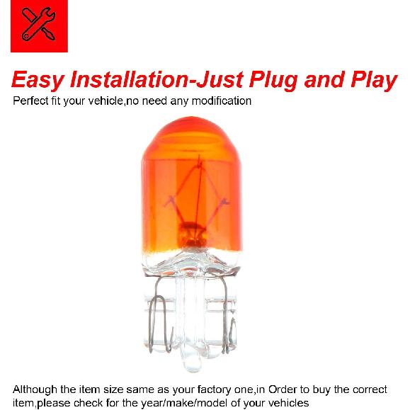 cciyu 10 Pack T10 168 194 W5W Orange/Yellow Halogen Light Bulb Instrument Cluster Gauge Dash Lamp