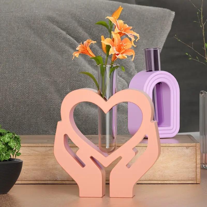 2026 Latest Models Love Hydroponic Vase Silicone Mold Test Tube Hand Holding Flower Pot for Home Decor Florist Plaster Molds