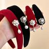 Korean Black Velvet Camellia Flower Headbands for Women Girls Elegant BB Clip Pearl Hairband Headwear Hair Accessories