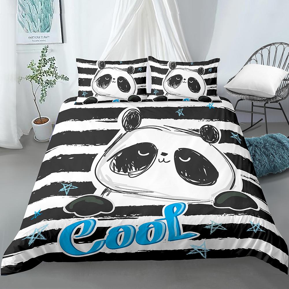 Kids Panda King Queen Duvet Cover Cute Animal Bedding Set For Boys Girls Cartoon Style 2/3pcs Quilt Cover Flower Comforter Cover