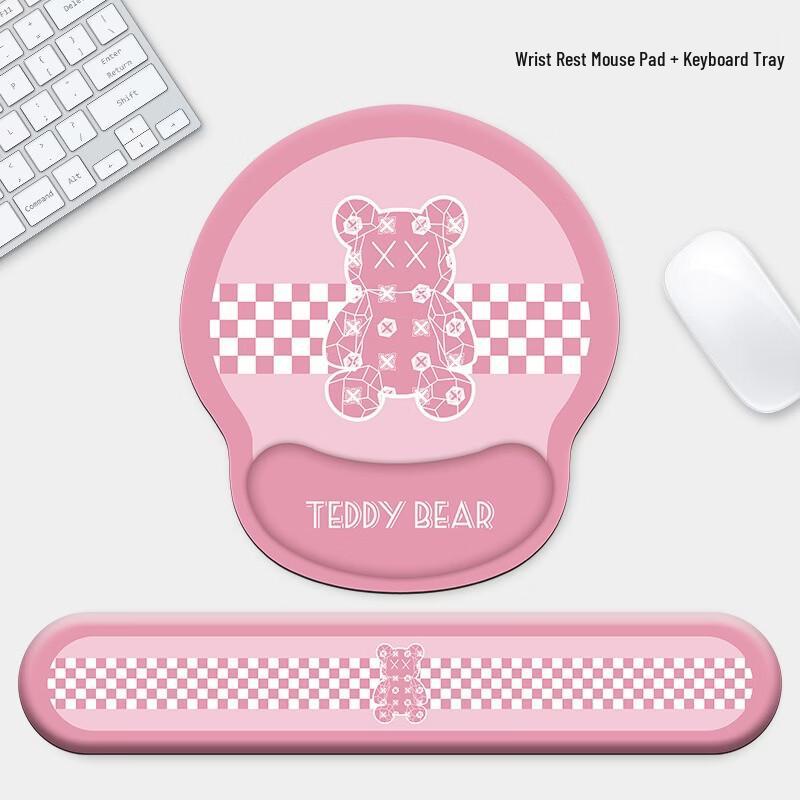 Fumade Pink Letter Bear Wrist Rest Mouse Pad & Keyboard Set
