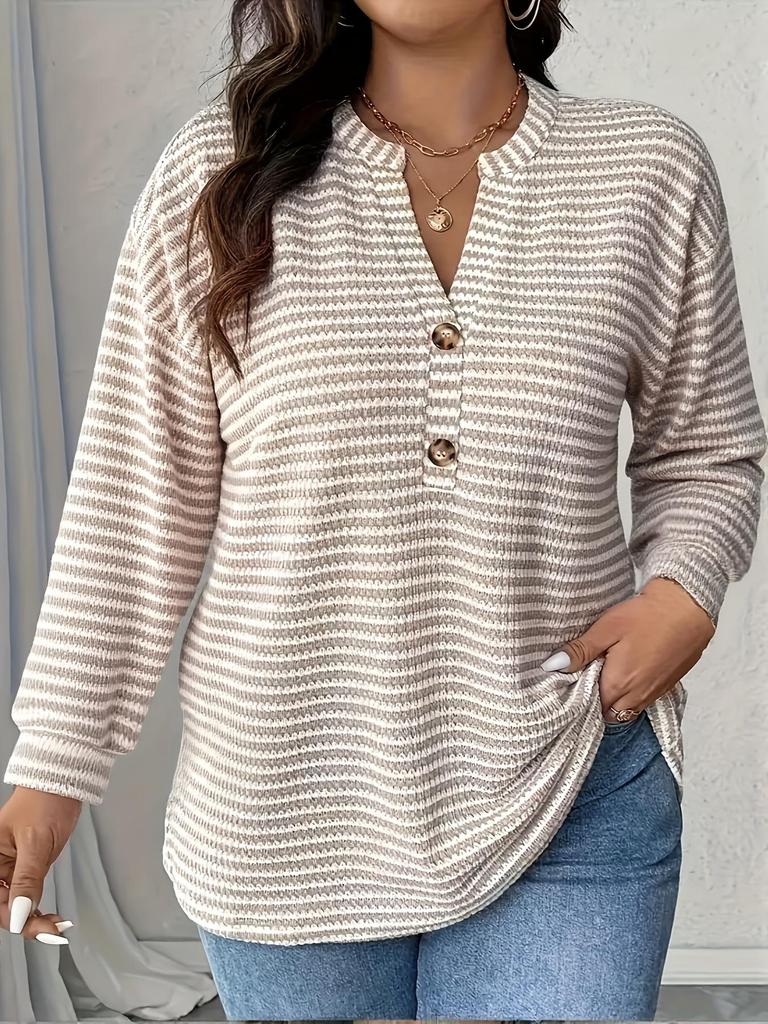 2025 New Pineapple Plaid Button T-shirt: Striped Casual Plus Size Women's Fashion