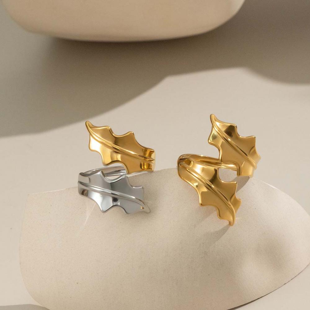 316L Stainless Steel Rotating Seaweed Rings for Women Men Punk Irregular Leaf Opening Rings Wedding Party Jewelry Accessories