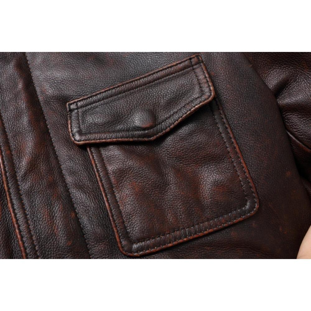 Chinese Size Casual Leather Jacket Men Real Cow Leather Retro Vintage Leather Jackets Mens Jackets