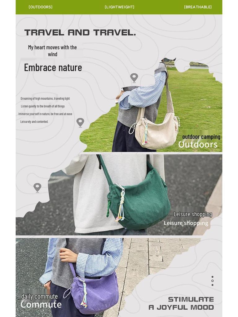 Korean Style Large Capacity Corduroy Shoulder Crossbody Bag - Simple & Fashionable Underarm Design