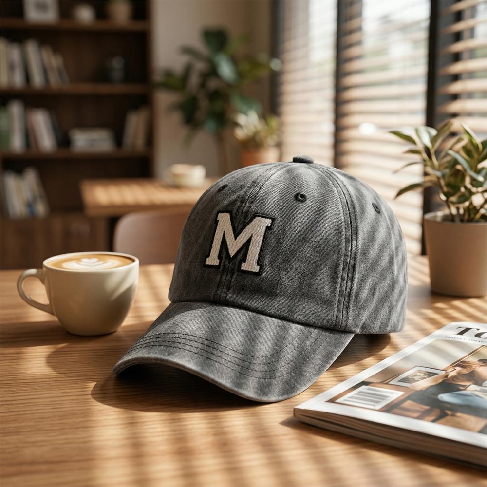 Vintage Washed Cotton Dad Hat Baseball Cap - 2-Tone A-Z Initial Embroidery Adjustable Unisex Team Cap for Men Women