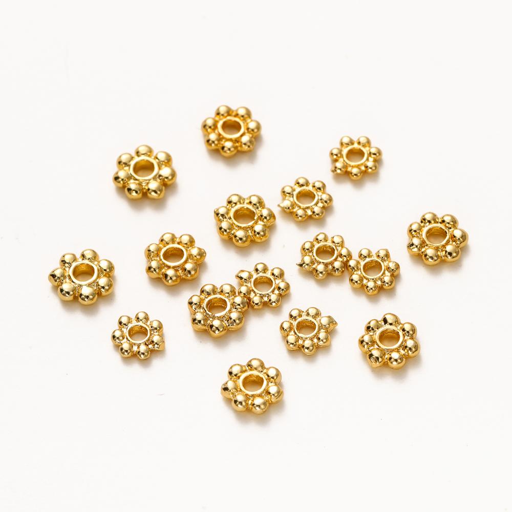 20pcs 14K 18K Gold Color Daisy Spacer Beads Mini Brass Spacer Beads Charms Pendants for DIY Bracelet Necklace Jewelry Making