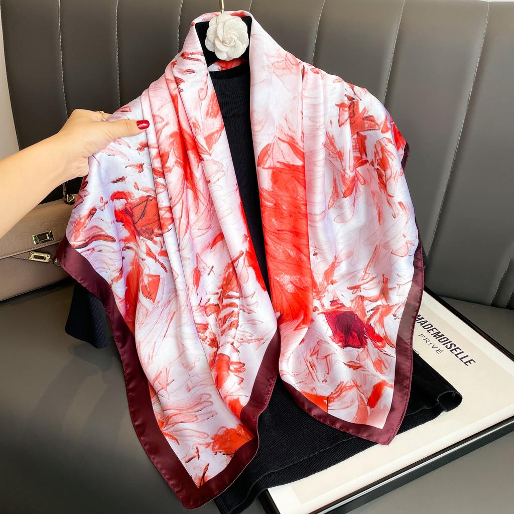 Luxury  Silk Scarf For Women Hijab Bandana Fashion 90*90Cm Square Scarves Handkerchief Design Shawl Wraps Echarpe Foulard