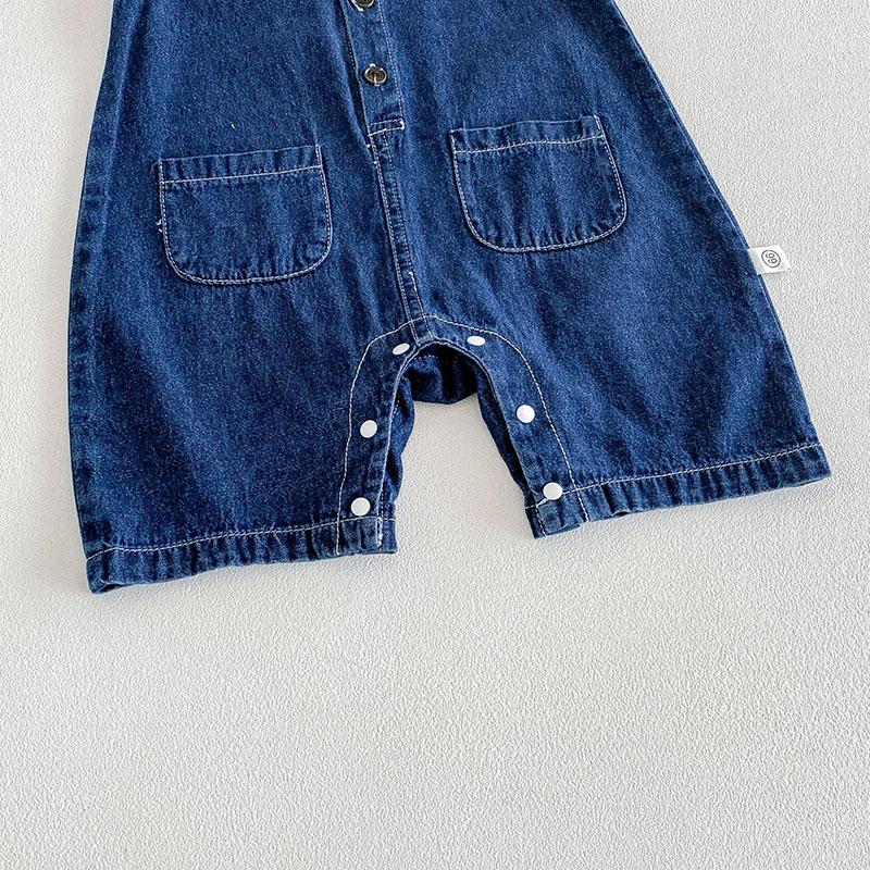 Baby Summer Rompers 3-24M Loose Boys Clothes Thin Toddler One Piece Solid Color Girls Denim Overalls + Hat