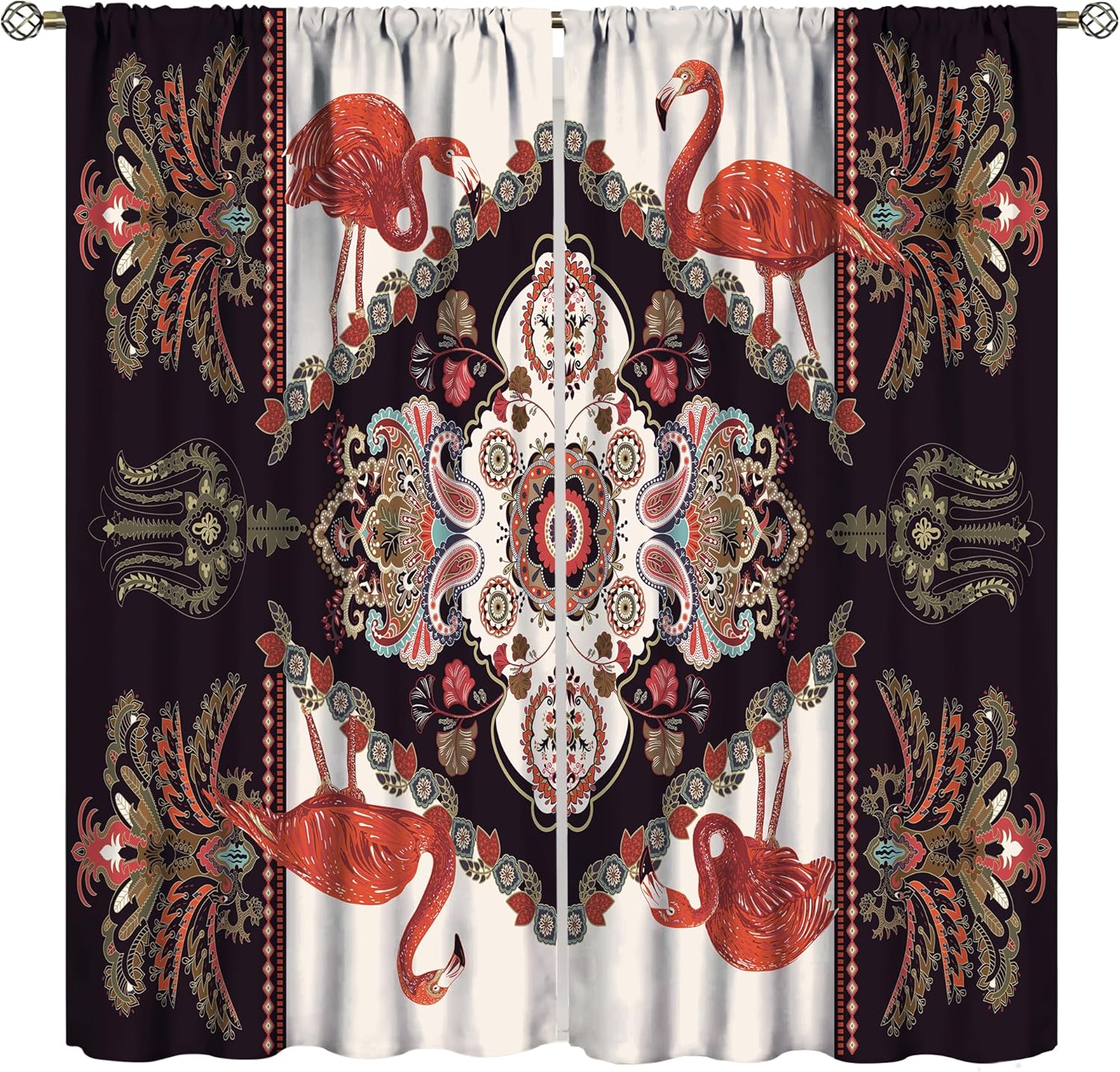 

Room Darkening Flamingo Curtains Boho Vintage Ethnic Tropical Plants Birds Design Window Treatment Beautiful Dcor Ea Curtain Bohemian Polyester W100*H70(CM)-Hooks&2PCS
