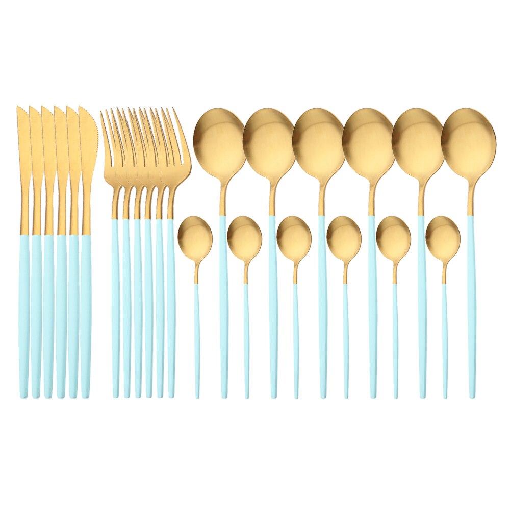 24Pcs Matte Black Gold Stainless Steel Dinnerware Cutlery Set Tableware Knife Fork Spoon Flatware Wedding Daily Dinner Set