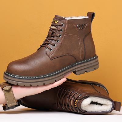 Inverno Quente Plataforma Couro Veludo Botas Masculinas Designer Solado Macio Casual Sapatos de Algodão para Homens Moda Lã Botins Masculinos