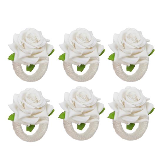 6 шт. Искусственные кольца для салфеток с розами, тканевые цветочные держатели для салфеток, кольца для салфеток в деревенском стиле для свадеб, юбилеев, декора обеденного стола