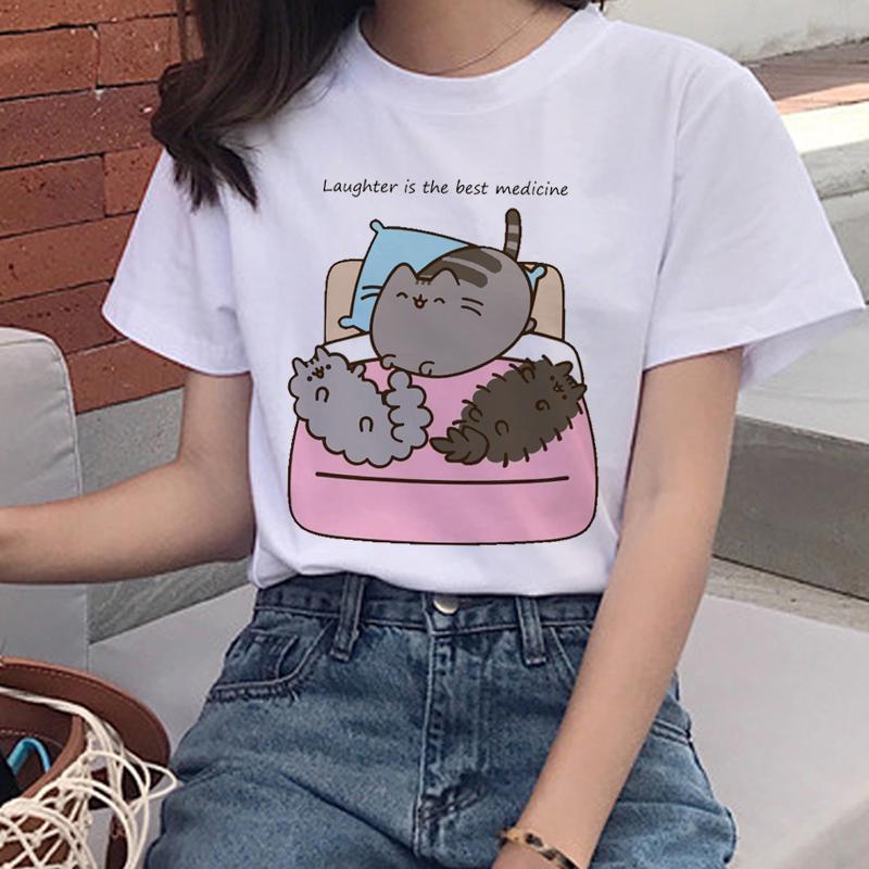 

Women T-Shirts Harajuku Summer Funny Kawaii Cat Print Short Sleeve T-Shirt Female Ullzang Funny Oversized T-Shirts Clothes Tops XL білий