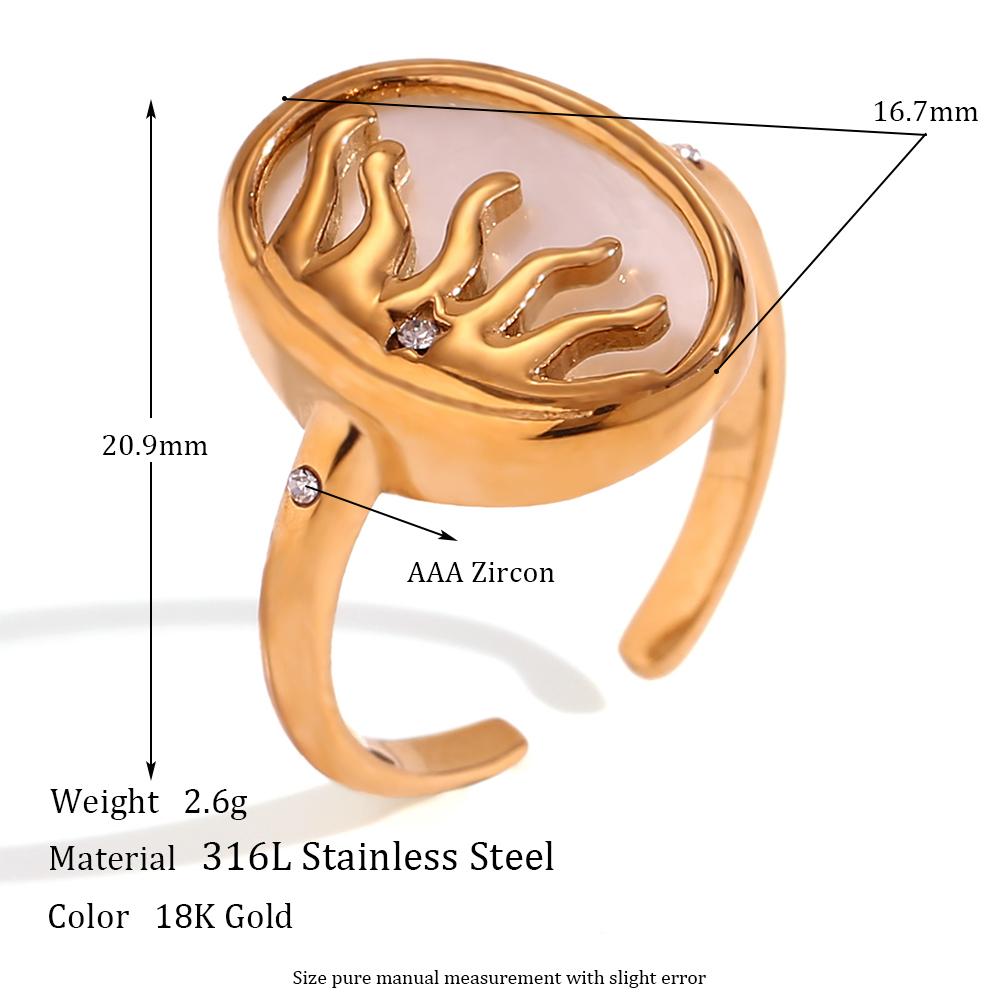 

MamacitaSlay Elegant Oval White Natural Shell Sun Star Zircon Opening Rings Trendy Woman 18K Gold Plated Stainless Steel Jewelry 7 золотий