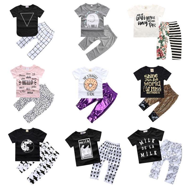 Spring & Summer INS Style Baby & Kids Short Sleeve Printed T-Shirt and Pants Set