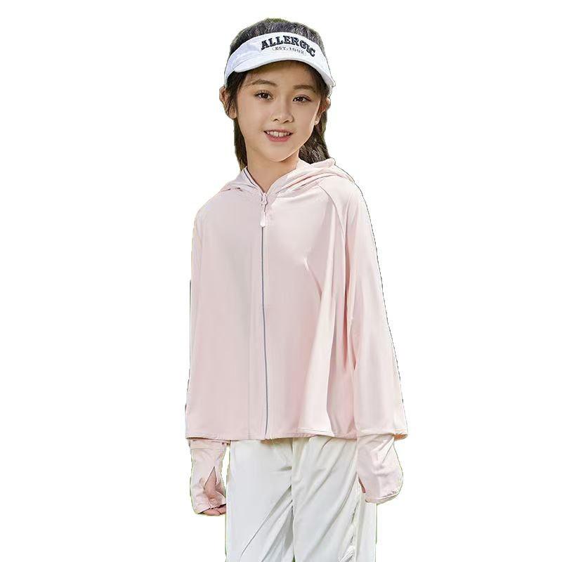 Kids Ice Silk Sun Protection Hoodie UPF50+ Lightweight Breathable UV Protection Summer Thin Jacket for Boys and Girls
