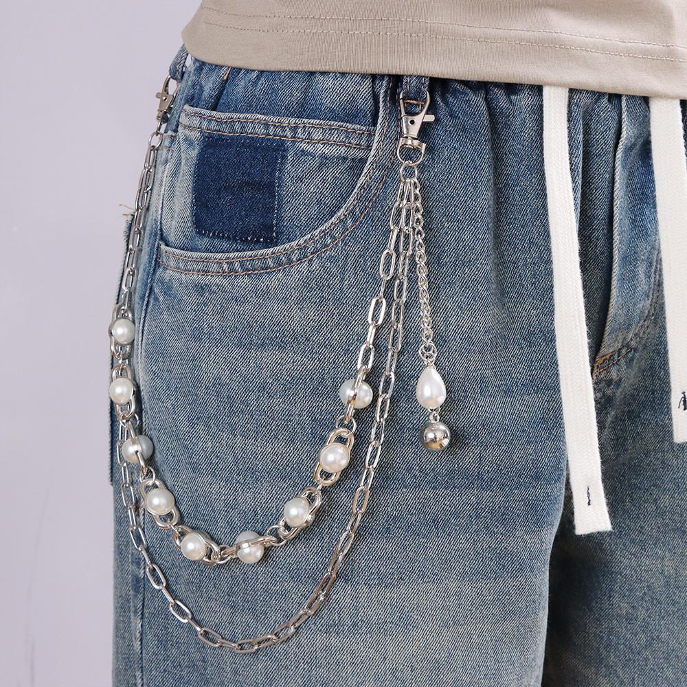 Metal Hip Hop Pearl Embellished Belt Chain For Men And Women Gift