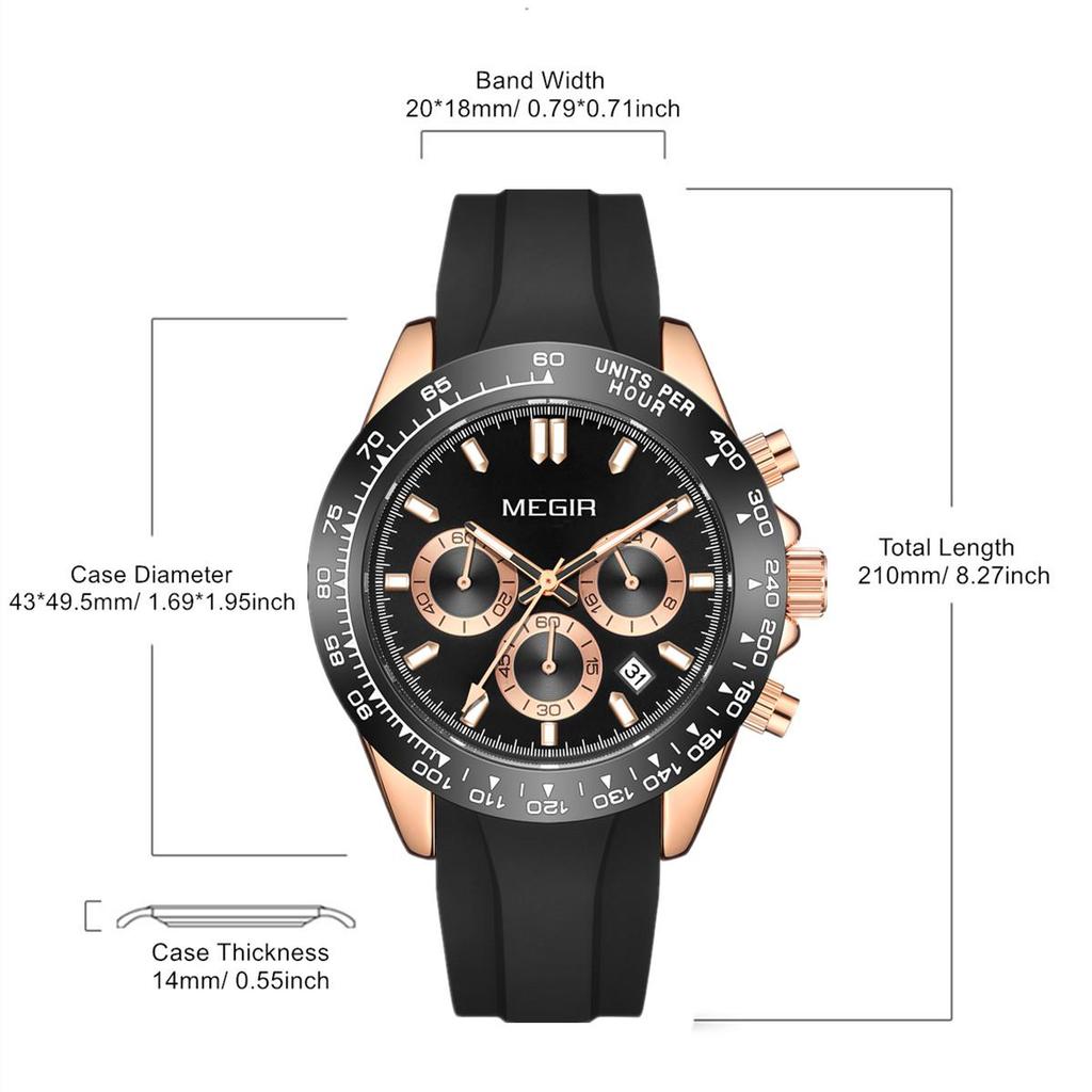 Megir Men's Analogue Business Work Calendar Luminous Quartz Wrist Watch with Silicone Band for Collection MN8104G
