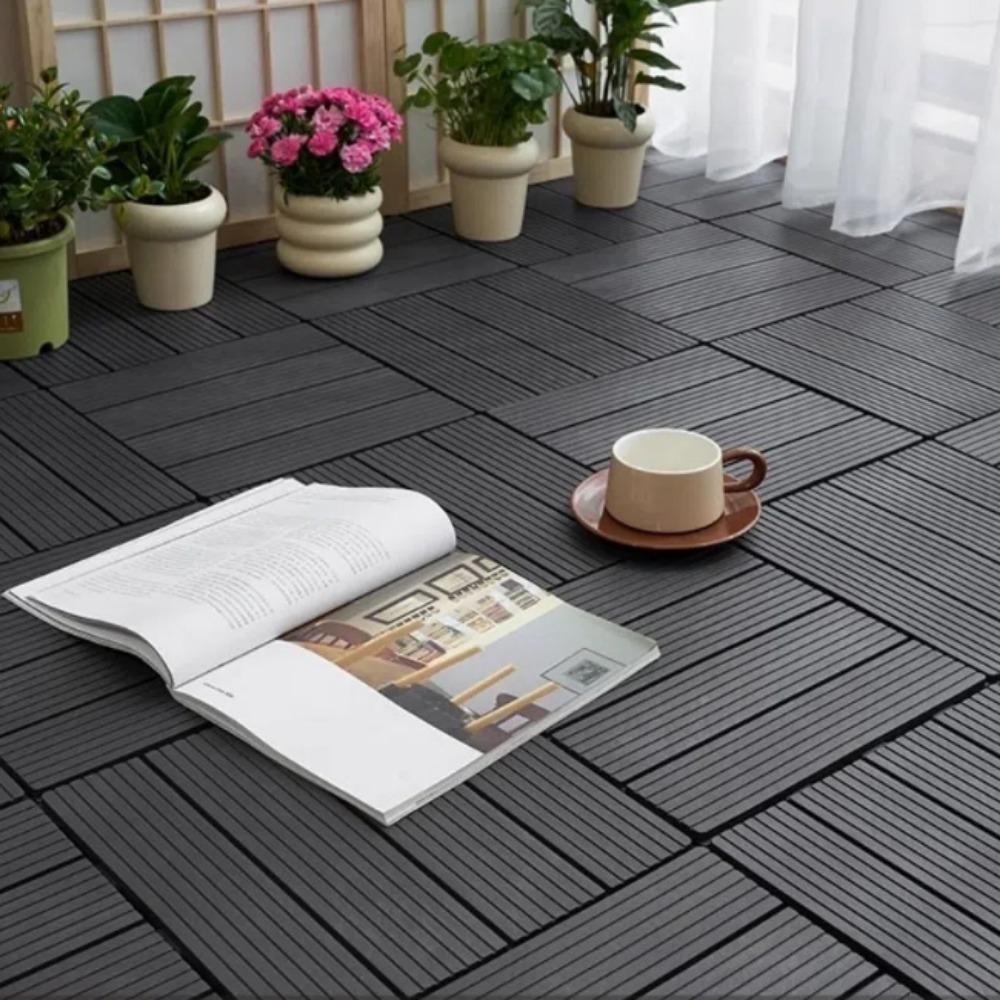 

ПВХ Садові Підлогові Листи 30x30см Дерев яна Підлога Зовнішня Підлога Декингові Плитки Для Балкона Заднього Двору темно-сірий колір