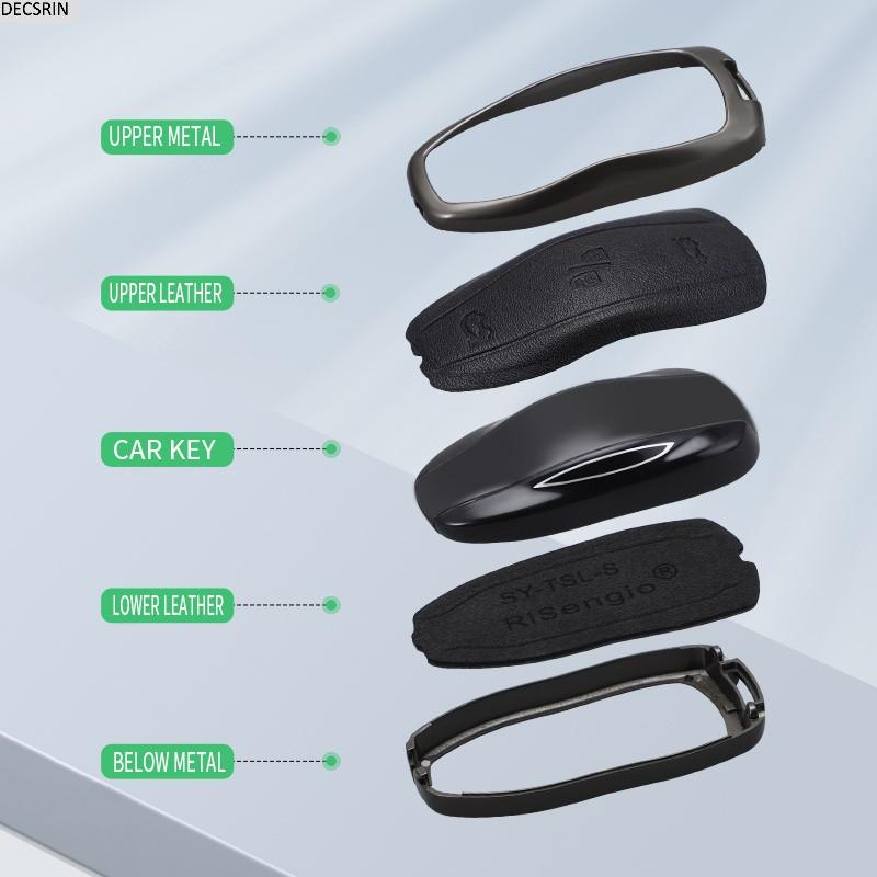 Zinc Alloy+ Leather Car Smart Key Cover Case Shell Fob for Tesla Model 3 Model Y S Key Shell Bag Holder Protector Accessorie