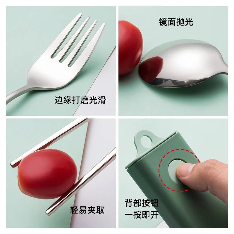 3pcs/Set Eco Friendly Dish Kitchen Accessories Silverware Sets Gold Knife Fork Spoon Portable Cutlery Sets With Case