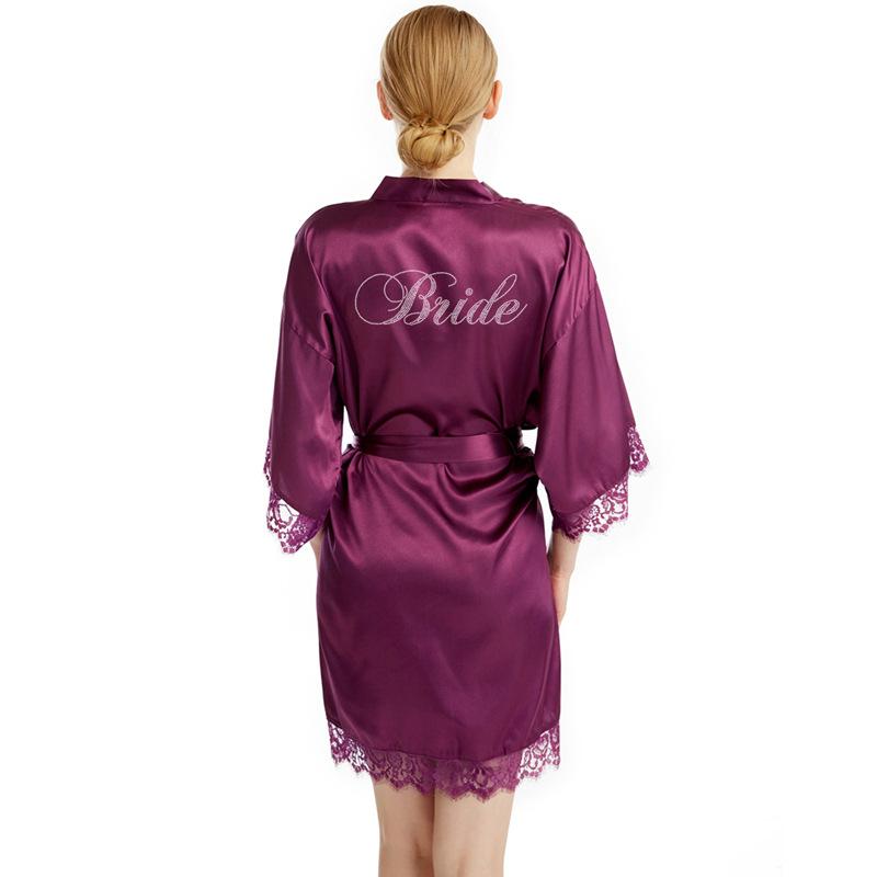 Women's high-end diamond-encrusted Bride lace cardigan wedding robe, European and American style silk bridal makeup morning robe