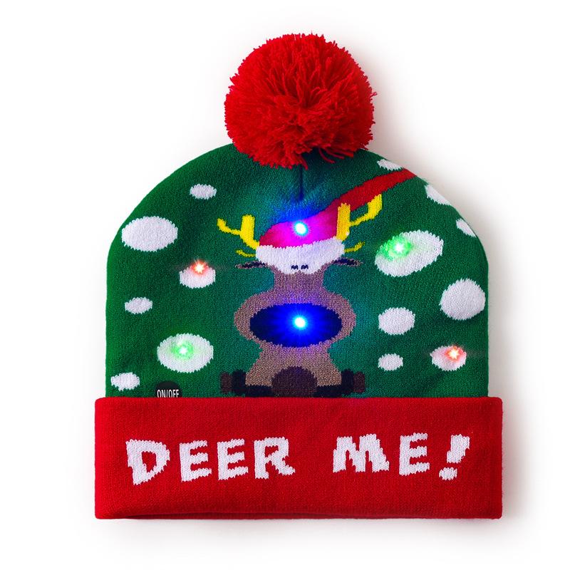 Colorful Dazzling LED Christmas Hat Holiday Pompom Ball Knitted Winter Beanie for Adults and Children Festive Party Hat