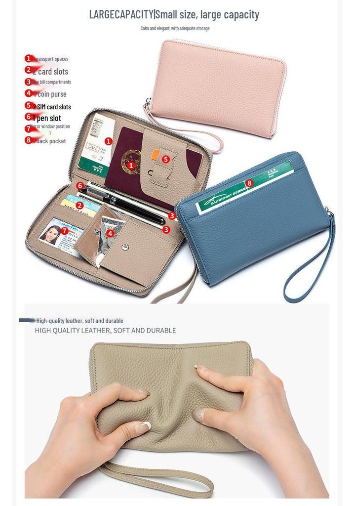 Genuine Leather Women's Anti-Theft Passport Holder & Large Capacity Wallet