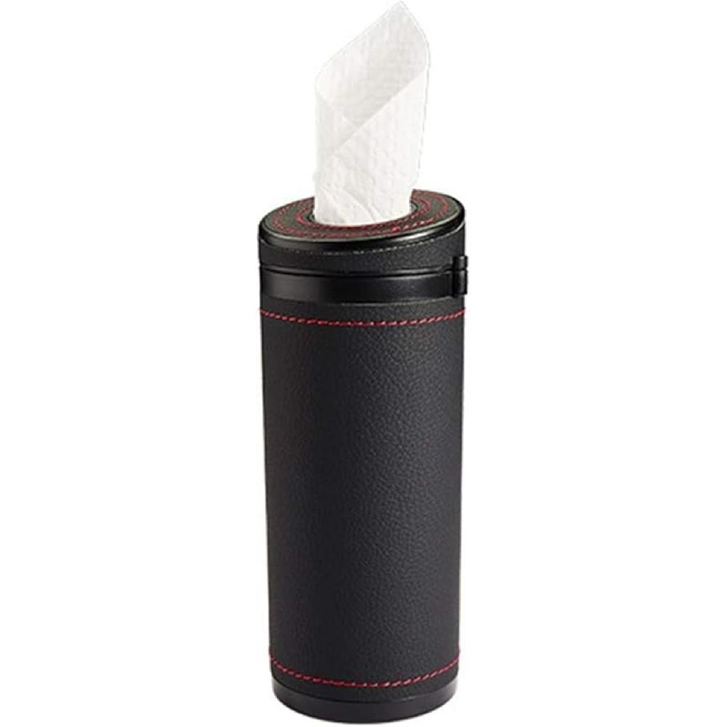 Car Tissue Tube, Cylinder Tissue Box Diameter 2.75'' PU Leather Round Tissues Container For Car Cup Holder, Up To 30 Count Tissue