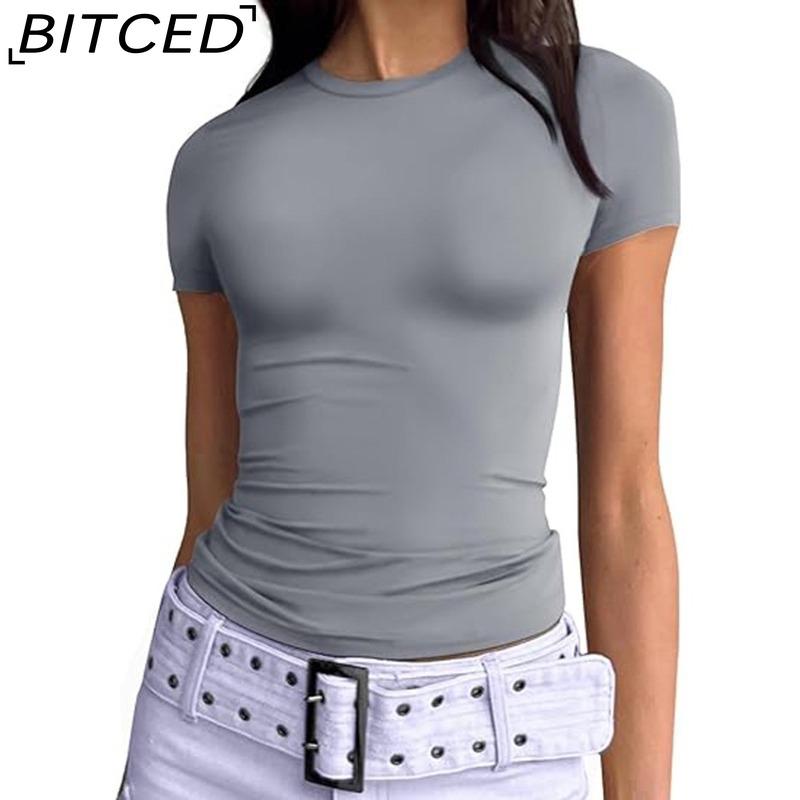 BITCED Damska koszulka z długim rękawem na lato: Stylowe topy z dekoltem O, dopasowane, do noszenia jako warstwa zewnętrzna