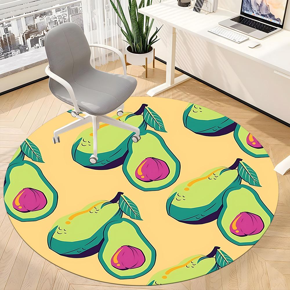 1 Stück Runde Büroteppich mit Avocado-Muster, Rutschfest, Weich und Langlebig, Büroteppich für Innendekoration, Perfekt für Büro, Dekoration yy260204008