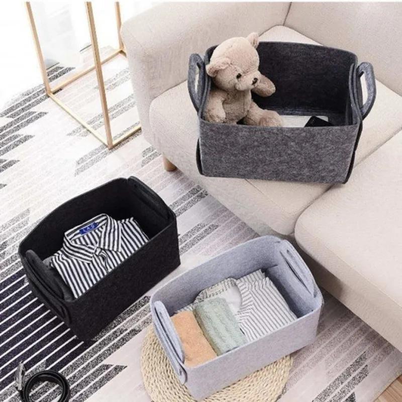 Felt Storage Basket Foldable Portable Laundry Basket Toy Organizer Clothes Hamper Home Bathroom Bedroom Sundries Storage Box