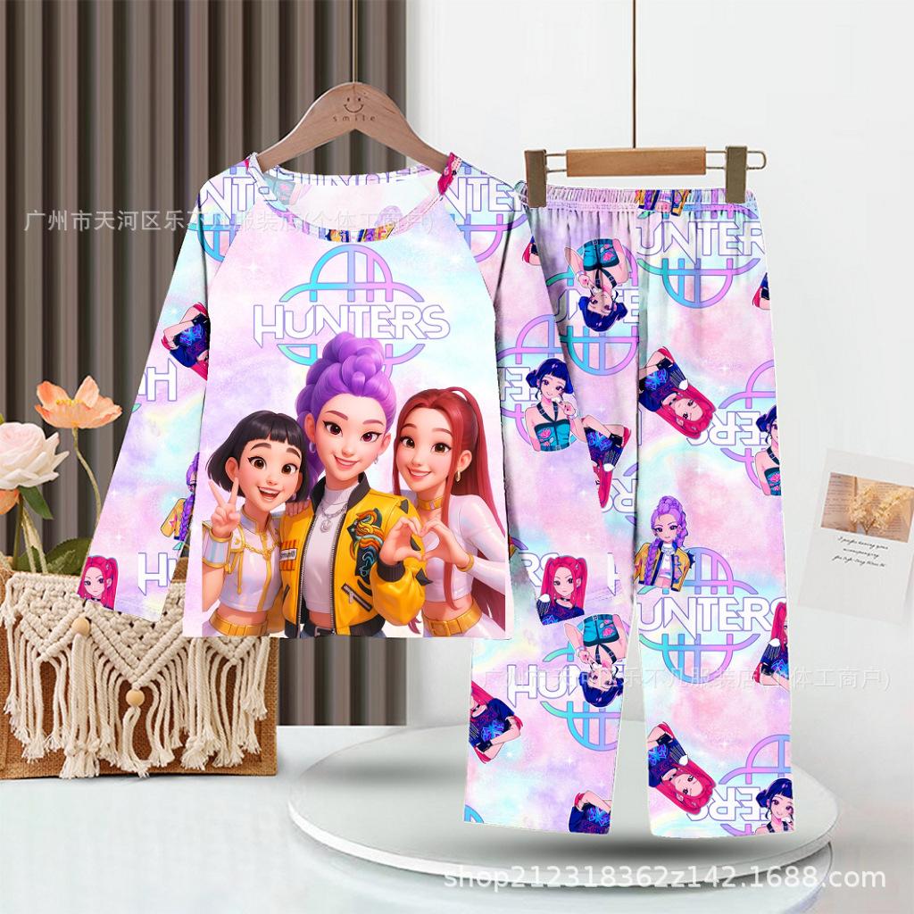 Neues Frühlings-Pyjama-Set Langarm Print Cartoon Jäger Pyjama Set Kinder Jungen Mädchen Nachtwäsche Nachthemd Hausanzug Kleiderset