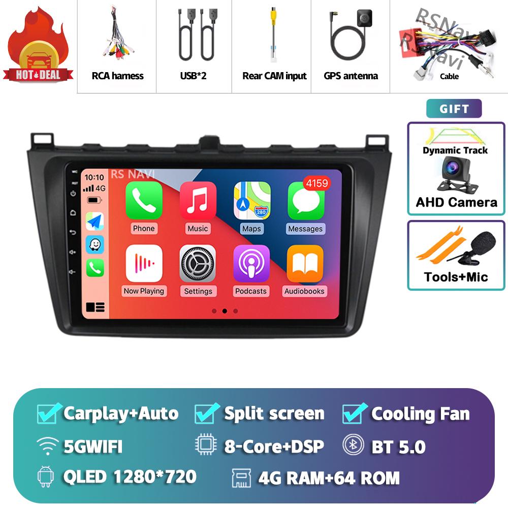 Android 14 Carplay Auto For Mazda 6 2008 - 2012 Car Radio 4G+WIFI Player Multimedia Stereo Navigation Video 360 Camera AI Voice