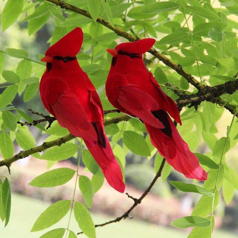 2pcs/set Red Foam Feather Bird Artificial Imitation Cardinal Birds Model Home Garden Plant Wedding Decoration Ornaments DIY Party