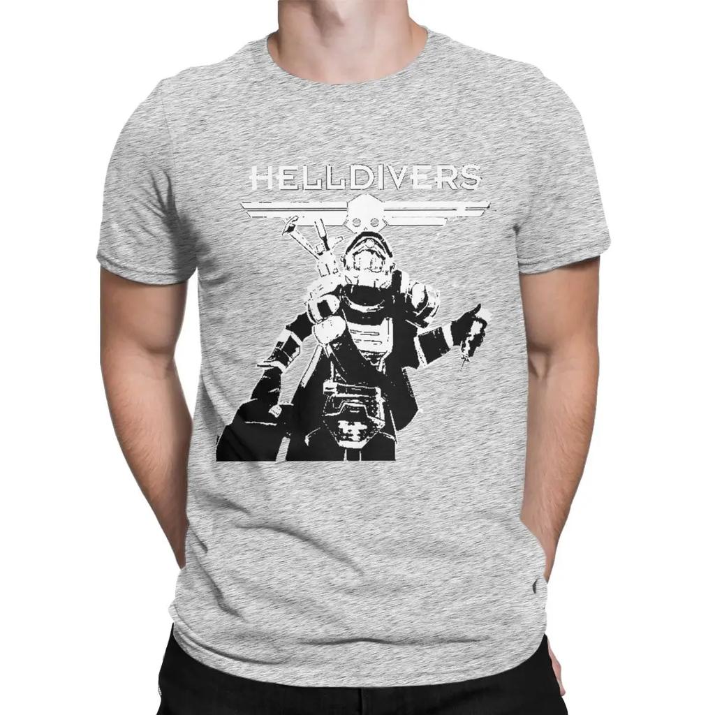 Helldivers Scifi Video Game T-Shirt Men Cool Pure Cotton Tee Shirt Crewneck Short Sleeve T Shirt Plus Size Clothing