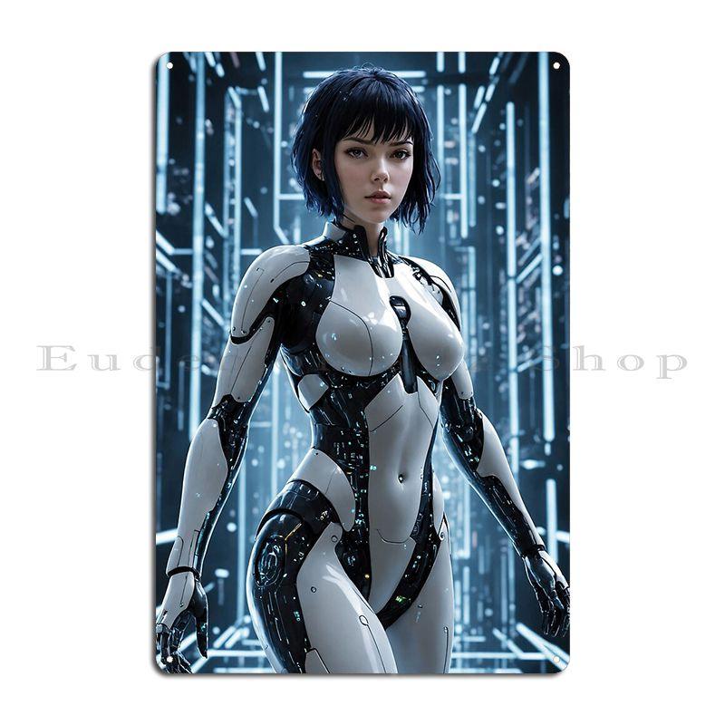 Киберпанк Девушка Виртуальная Реальность Мотоко Призрак в Доспехах Металлическая Табличка Таблички Паб Заказная Вечеринка Мурал Жестяная Вывеска Постер 20x30cm（7.8x11.8inch）