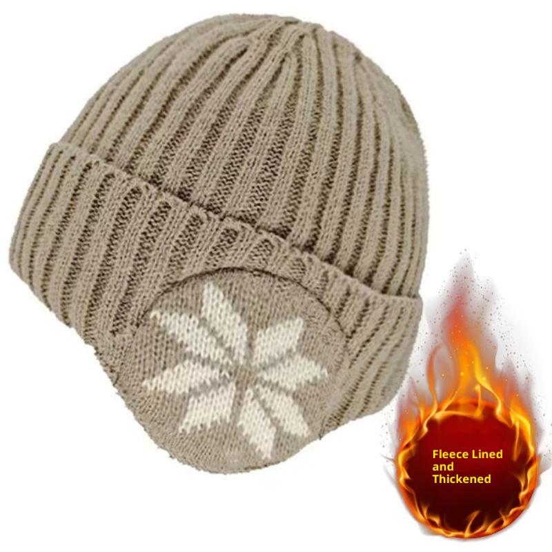 Unisex Warm Fleece Lined Knitted Hat Set for Men Winter Cycling Windproof Cold Proof Large Brim Woolen Overhead Accessory